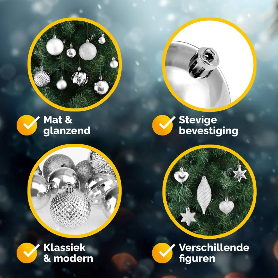 Deuba Kerstboomballen Set 103 Stuks - 8cm Zilver