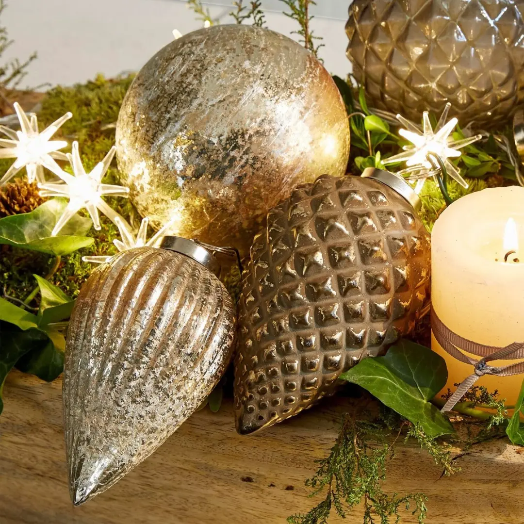 Loberon Layounne Kerstballen Set - 6 Stuks Ø10cm Antiekzilver/Grijs