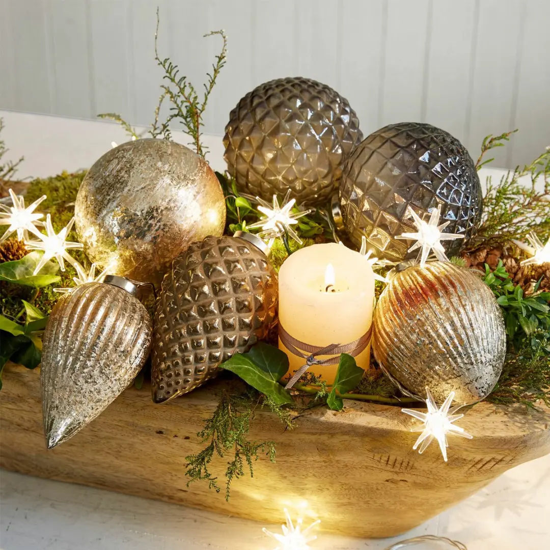 Loberon Layounne Kerstballen Set - 6 Stuks Ø10cm Antiekzilver/Grijs - afbeelding 6 van 6