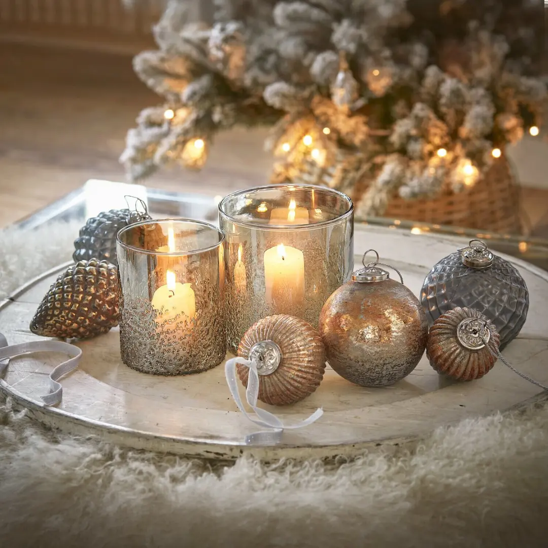 Loberon Layounne Kerstballen Set - 6 Stuks Ø10cm Antiekzilver/Grijs