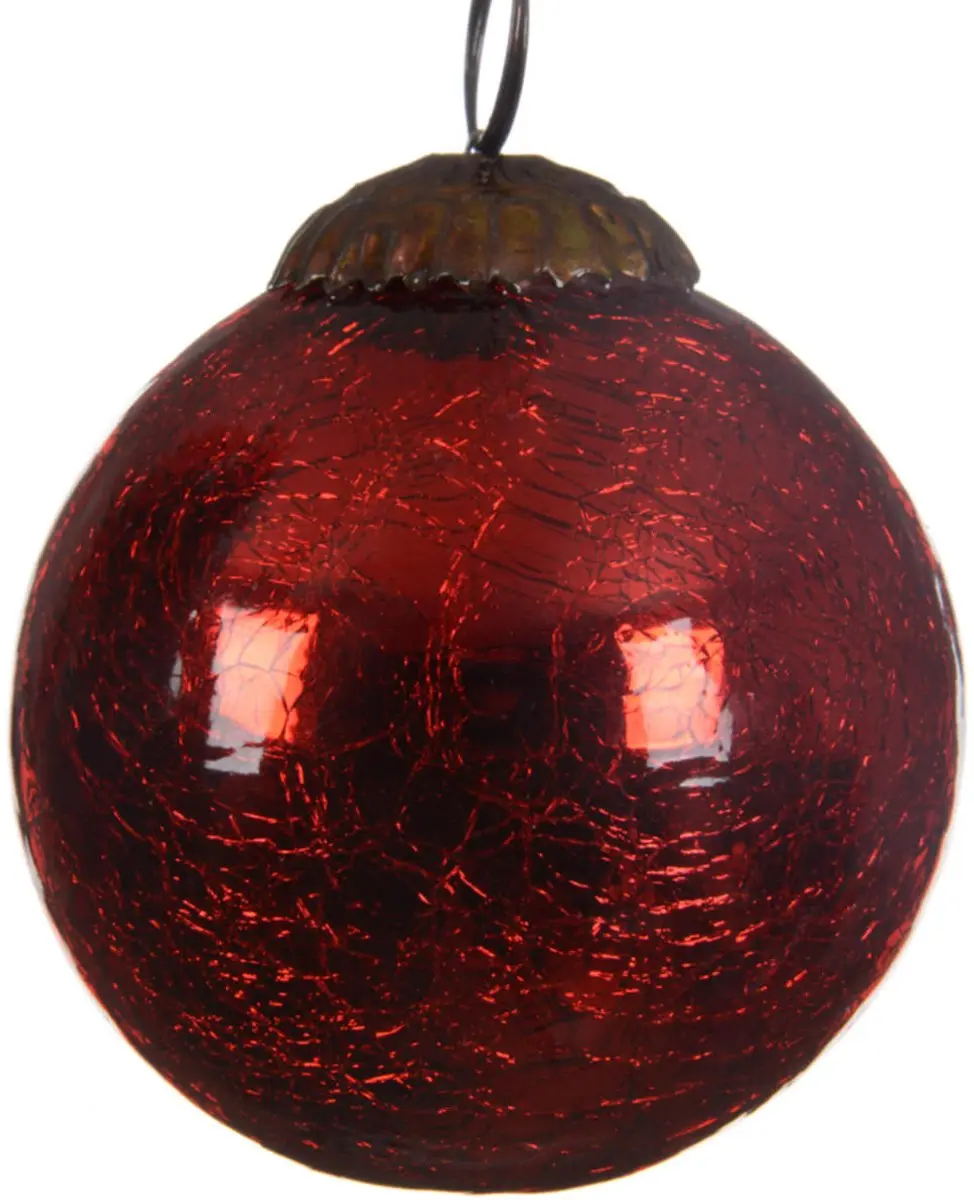 Kaemingk Kerstbal Craquelé Rood Ø7,5cm - afbeelding 2 van 2