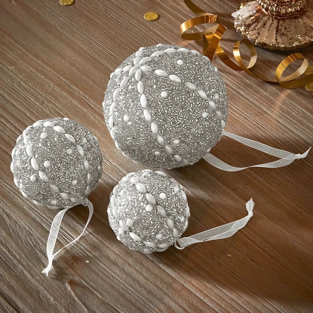Loberon Kerstbal Maelvik Set - 3 Stuks Ø10cm Zilver
