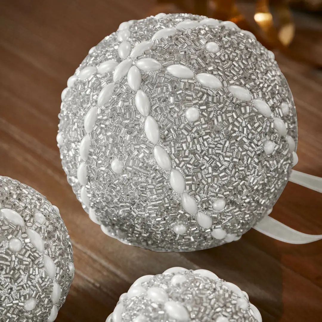 Loberon Kerstbal Maelvik Set - 3 Stuks Ø10cm Zilver