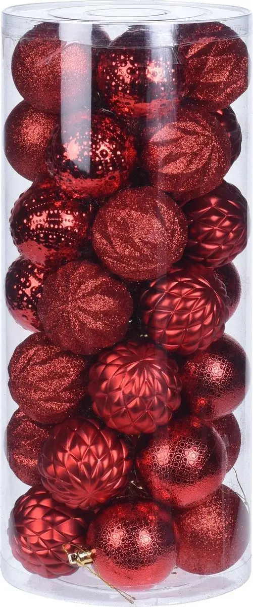 35 Rode Kerstballen in Tube