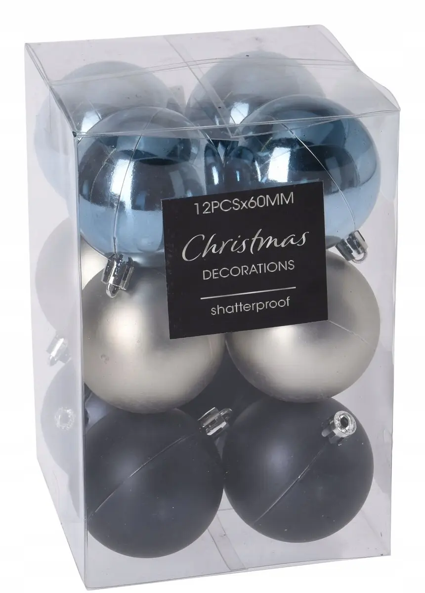 Kerstballen, blauw, onbreekbaar, set van 12, 6 cm