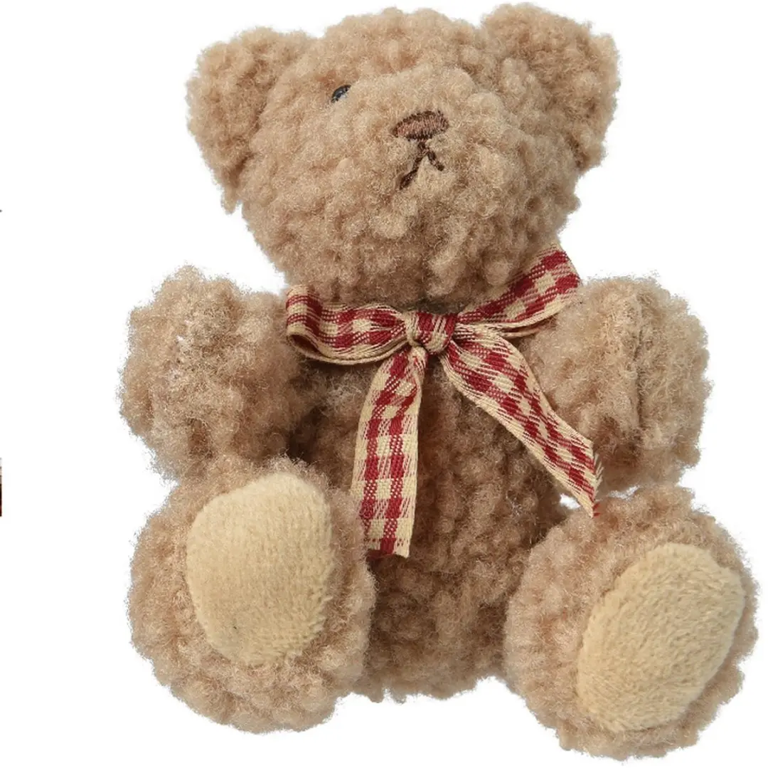 Kaemingk Kersthanger knuffelteddybeer beige geruite strik 10cm