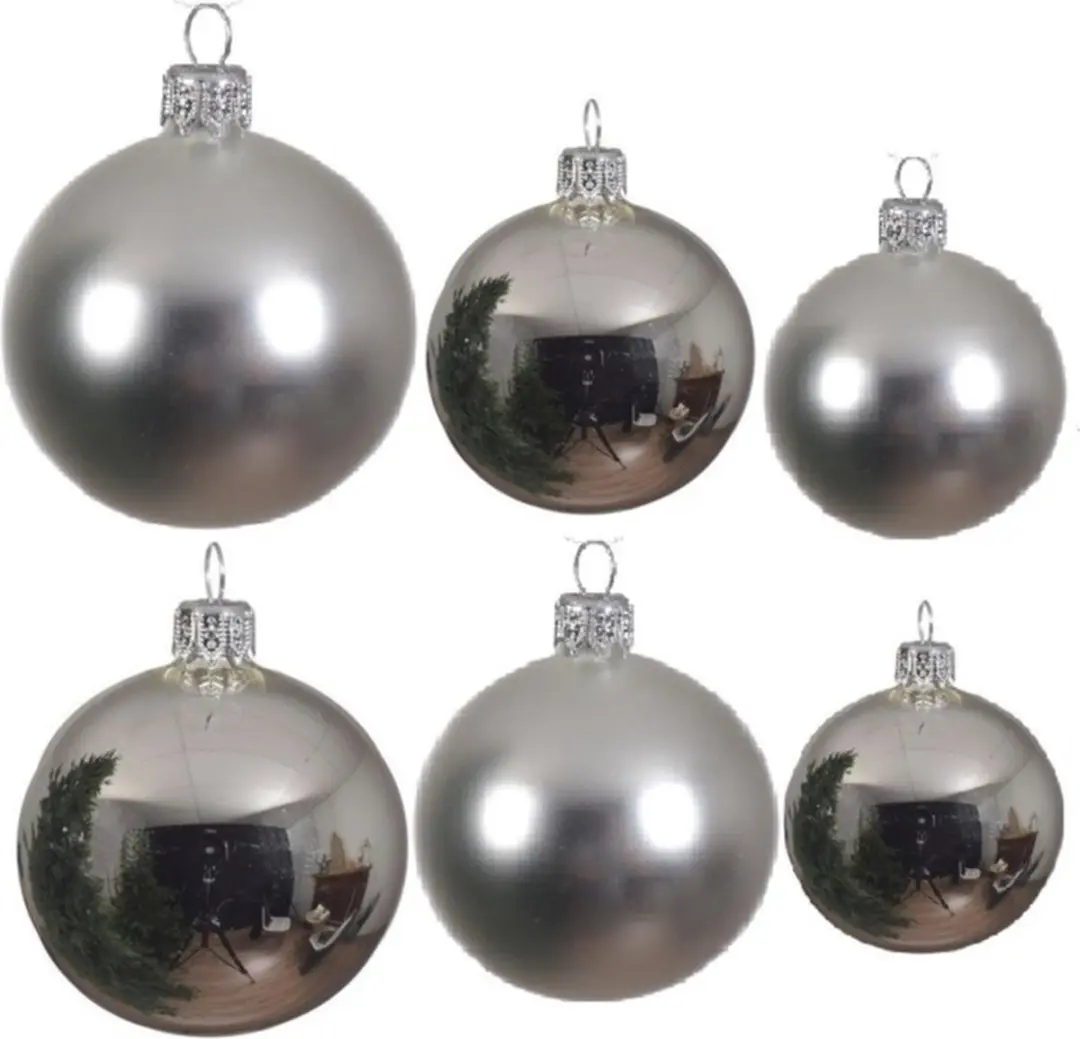 Compleet glazen kerstballen pakket zilver glans/mat 26x stuks