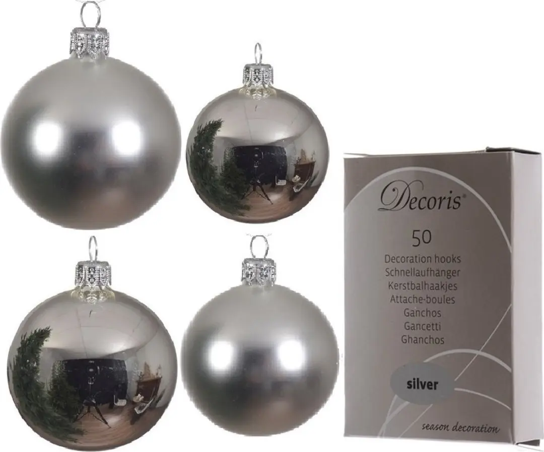 Compleet glazen kerstballen pakket zilver glans/mat 38x stuks