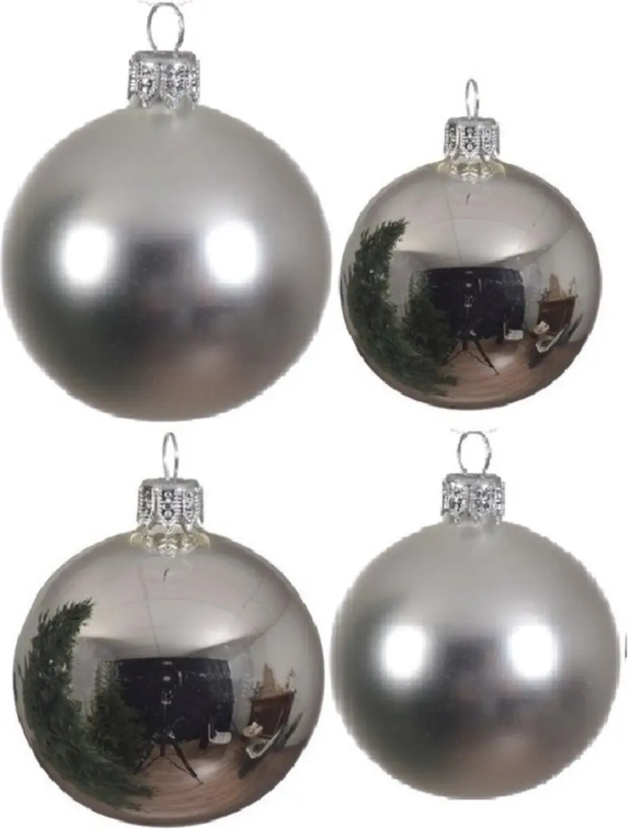 Compleet glazen kerstballen pakket zilver glans/mat 38x stuks