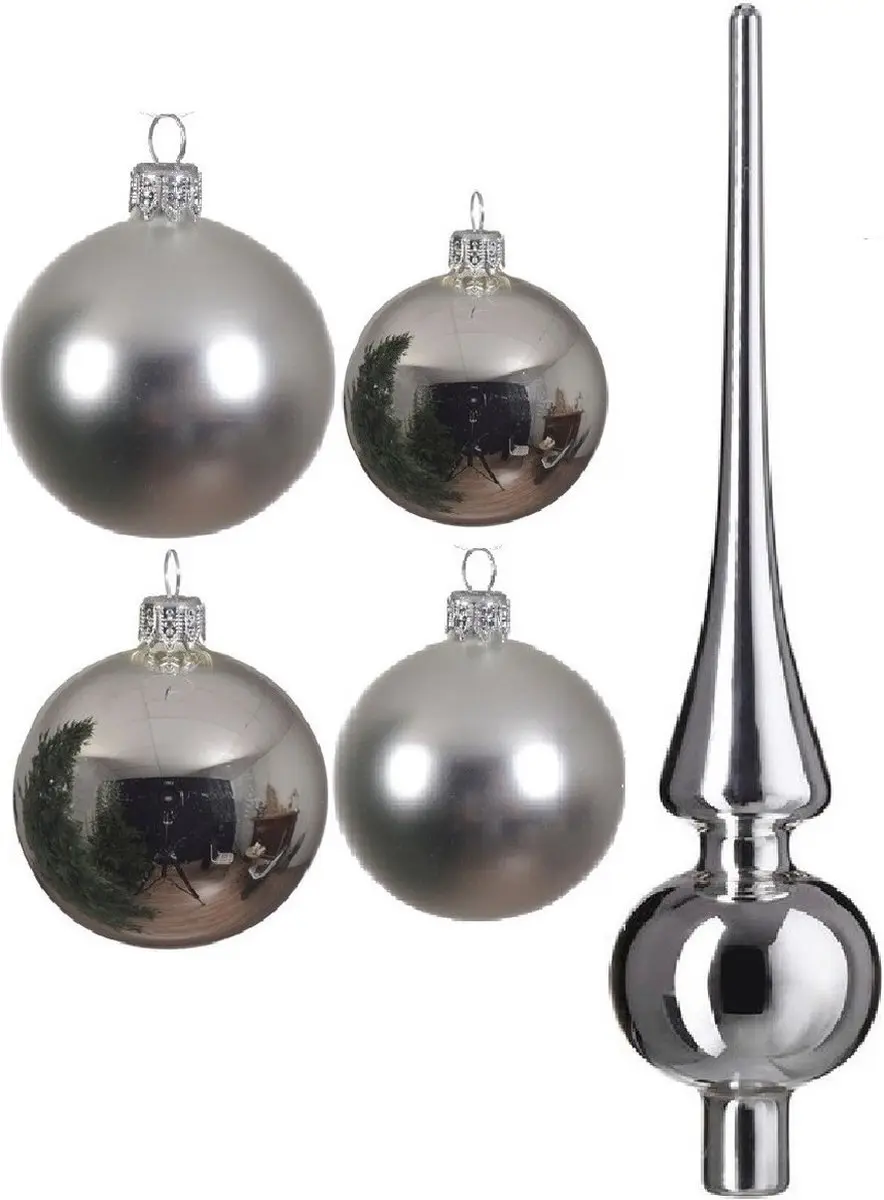 Compleet glazen kerstballen pakket zilver glans/mat 38x stuks