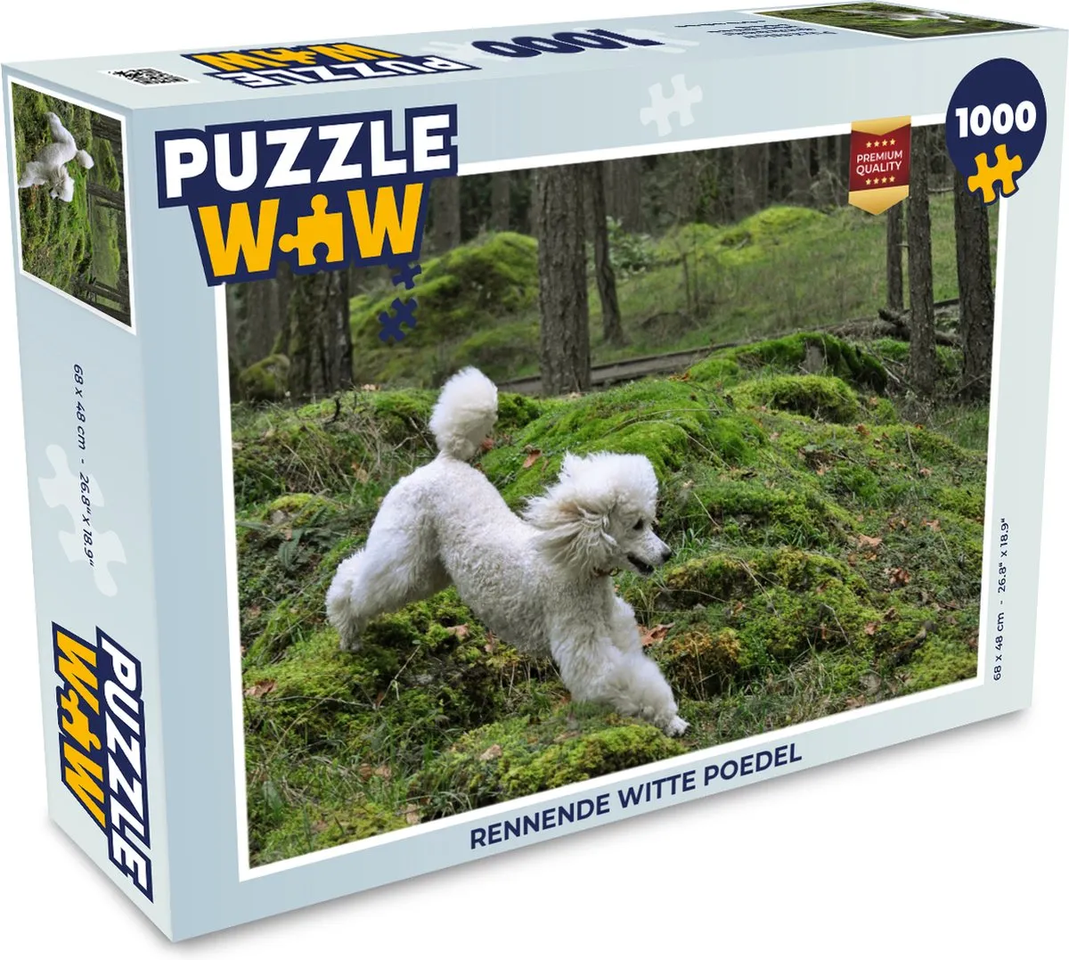 PuzzleWow Rennende Witte Poedel Legpuzzel 1000 Stuks - Multicolor