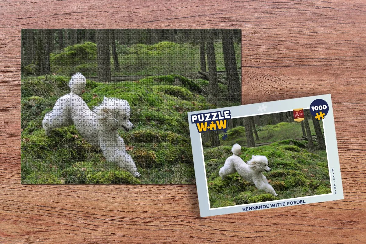 PuzzleWow Rennende Witte Poedel Legpuzzel 1000 Stuks - Multicolor