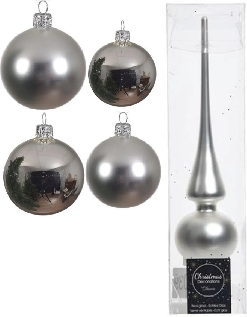 Compleet glazen kerstballen pakket zilver glans/mat 38x stuks
