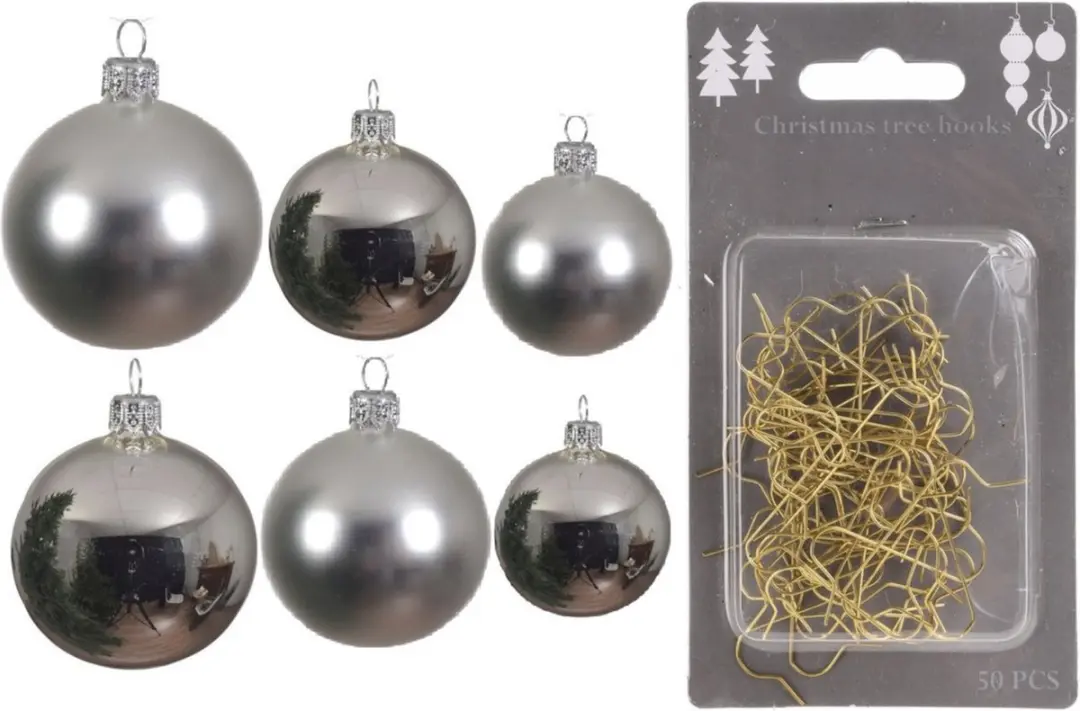 Groot pakket glazen kerstballen zilver glans/mat 50x stuks