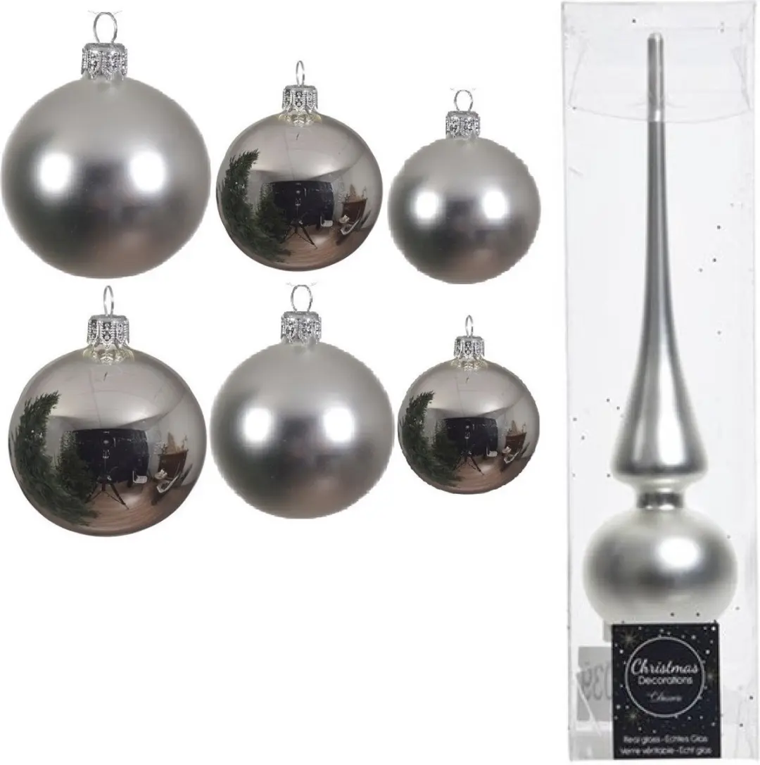 Groot pakket glazen kerstballen zilver glans/mat 50x stuks
