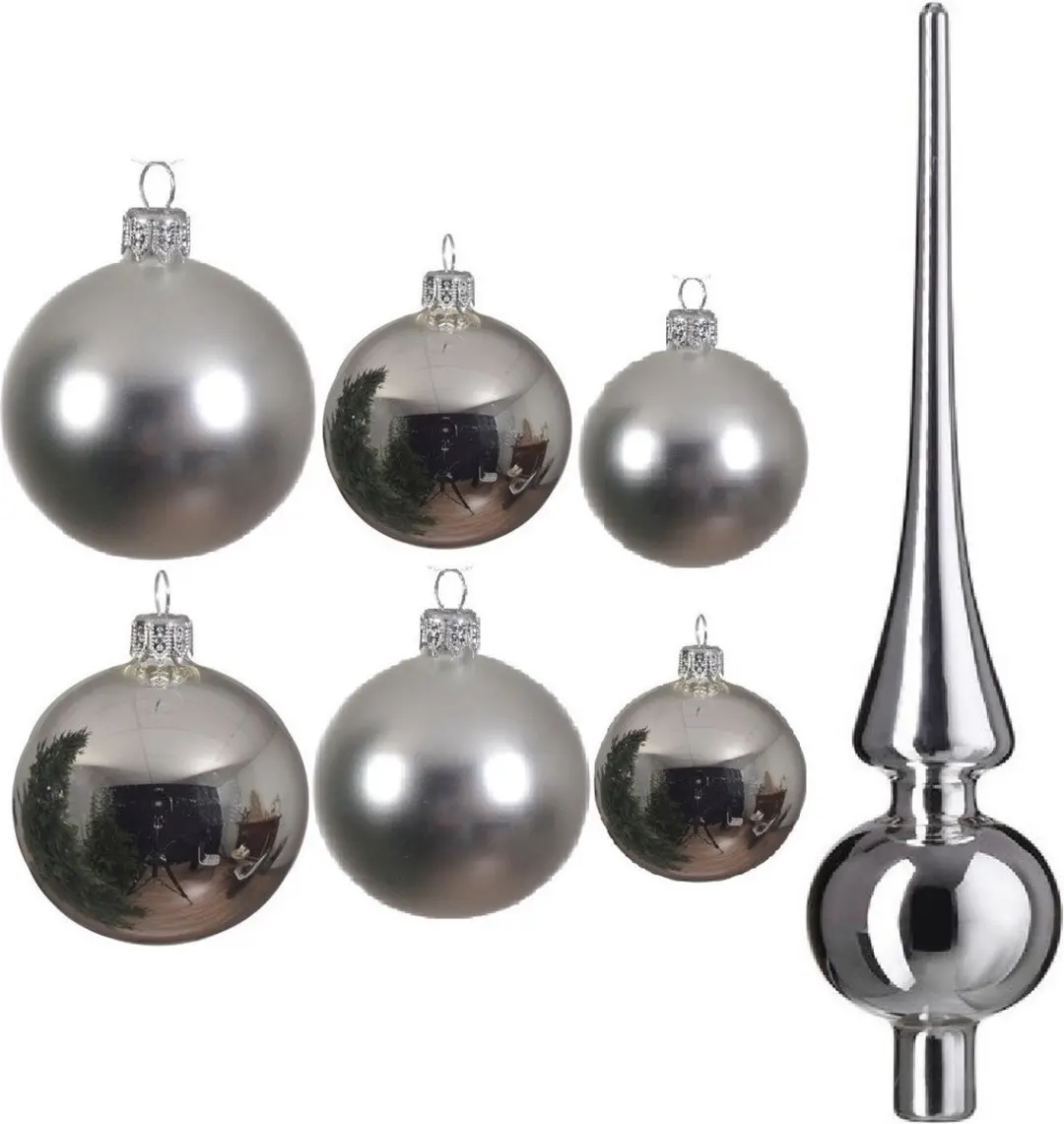 Groot pakket glazen kerstballen zilver glans/mat 50x stuks