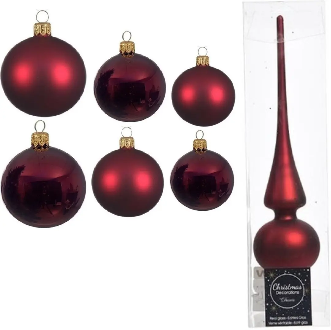 Groot pakket glazen kerstballen donkerrood glans/mat 50x stuks