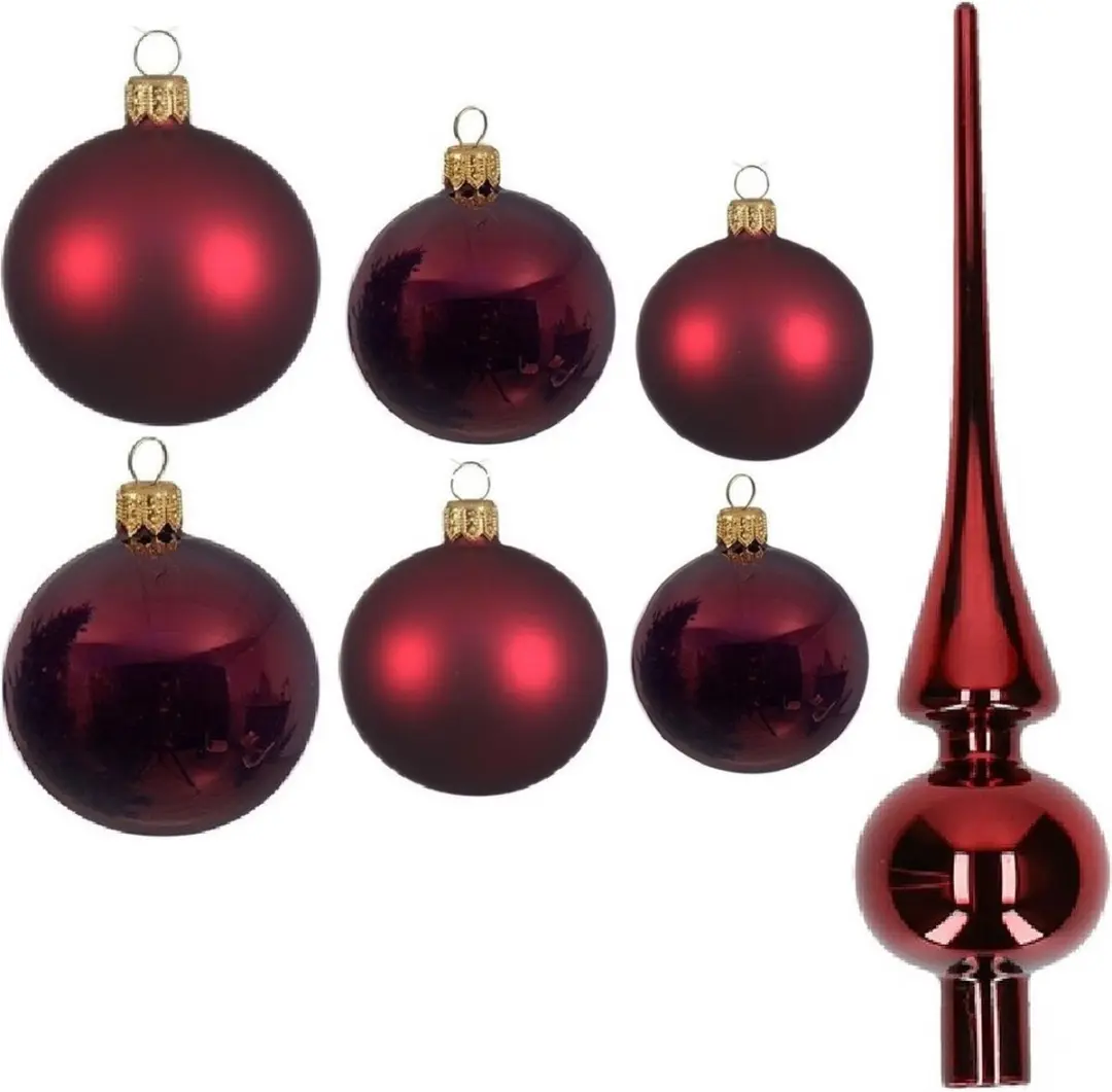 Groot pakket glazen kerstballen donkerrood glans/mat 50x stuks