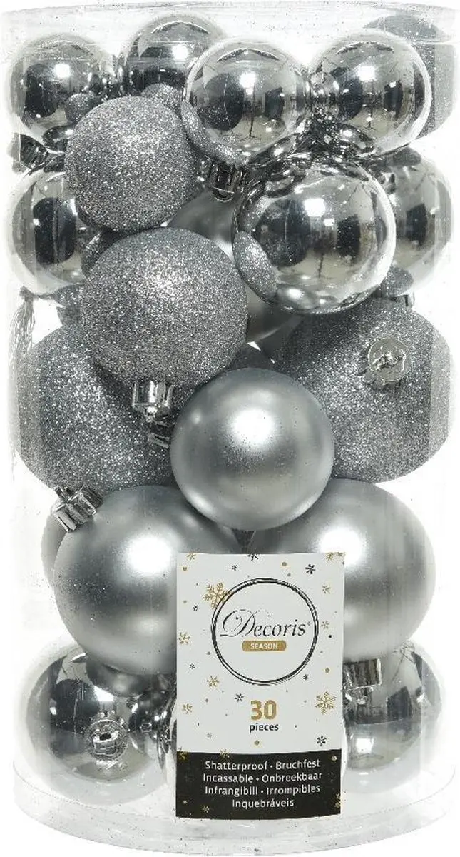 Decoris Kerstballen Set 30-delig - Zilver - Ø3cm - afbeelding 6 van 6