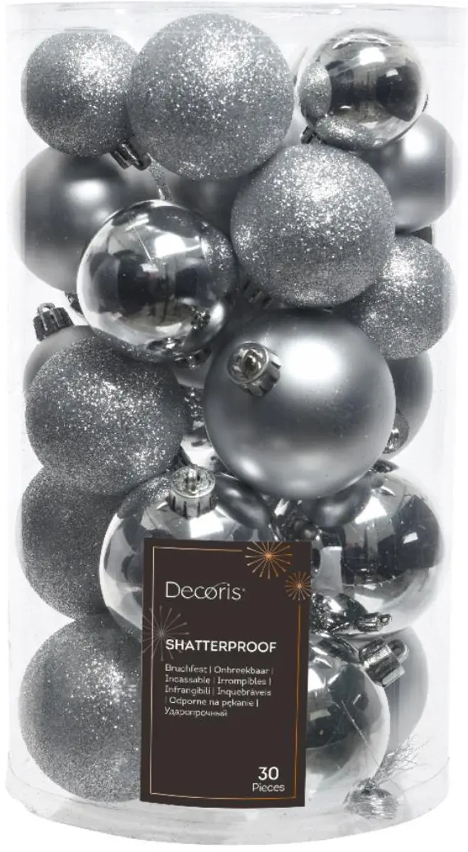 Decoris Kerstballen Set 30-delig - Zilver - Ø3cm