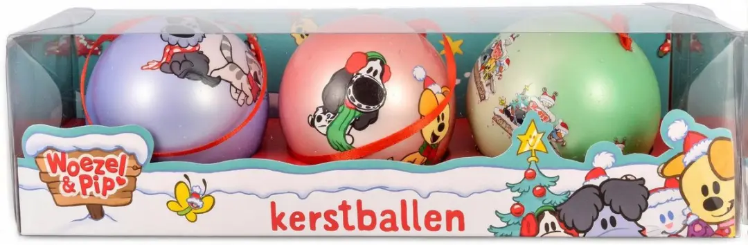 6 Kerstballen Woezel en Pip