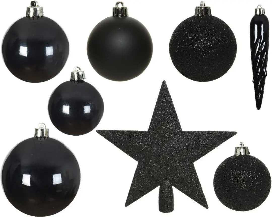 Decoris Kerstballenset 33 Stuks - Zwart - Ø6cm