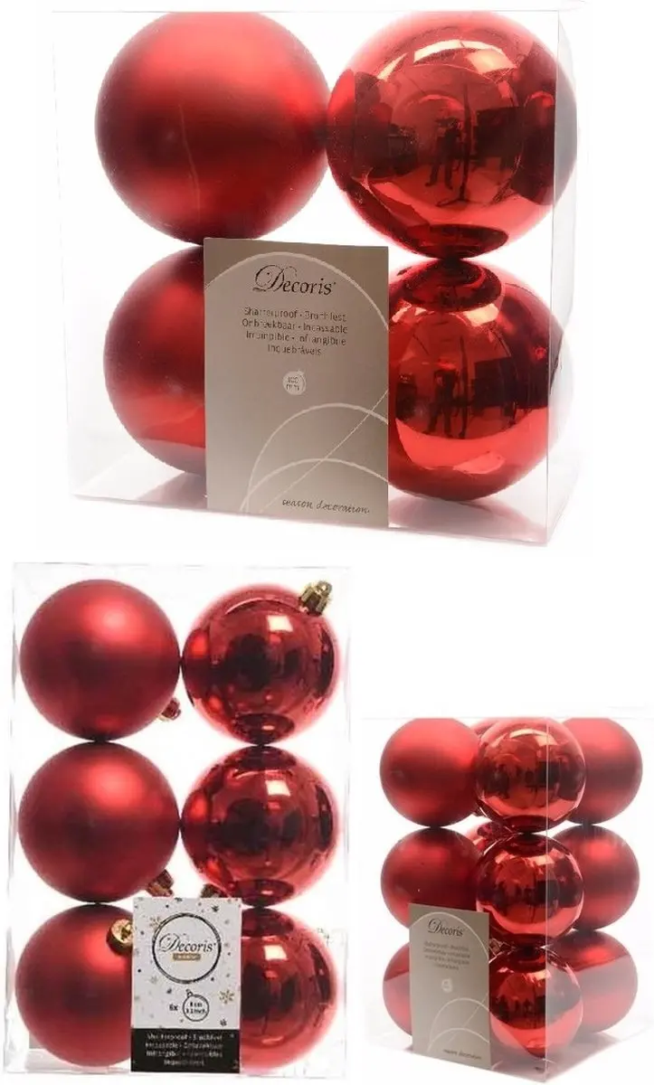 Kerstversiering kunststof kerstballen rood 6-8-10 cm pakket van 22x stuks
