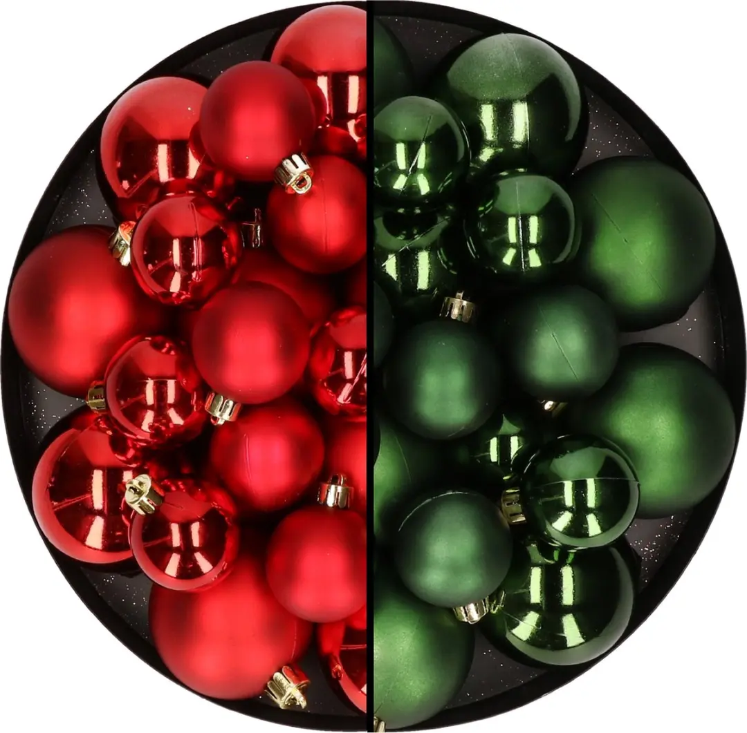 Kerstversiering kunststof kerstballen kleuren mix rood/donkergroen 6-8-10 cm pak