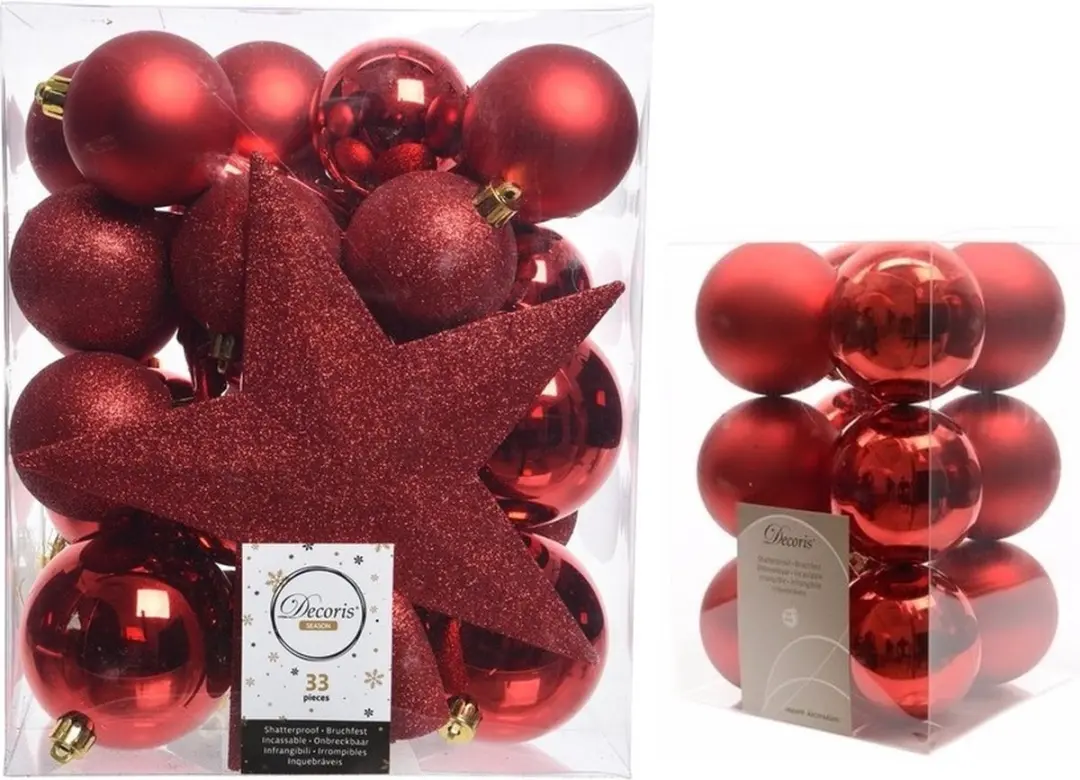 Kerstversiering kunststof kerstballen rood 5-6-8 cm pakket van 45x stuks
