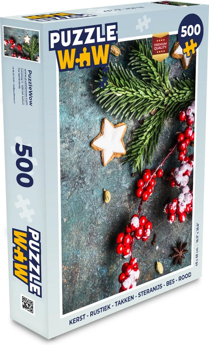 PuzzleWow Kerst Rustiek Takken Steranijs Bes Legpuzzel 500 Stuks - Multicolor