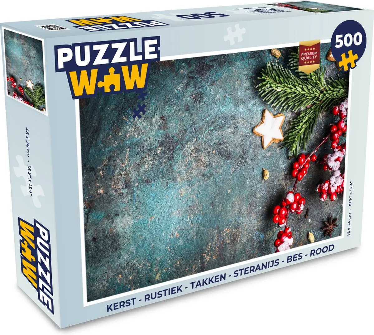 PuzzleWow Kerst Rustiek Takken Steranijs Bes Legpuzzel 500 Stuks - Multicolor
