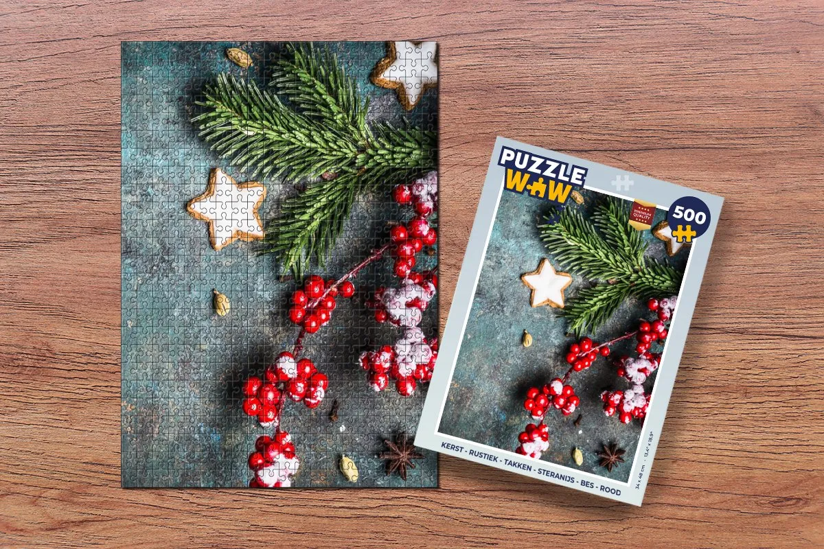 PuzzleWow Kerst Rustiek Takken Steranijs Bes Legpuzzel 500 Stuks - Multicolor