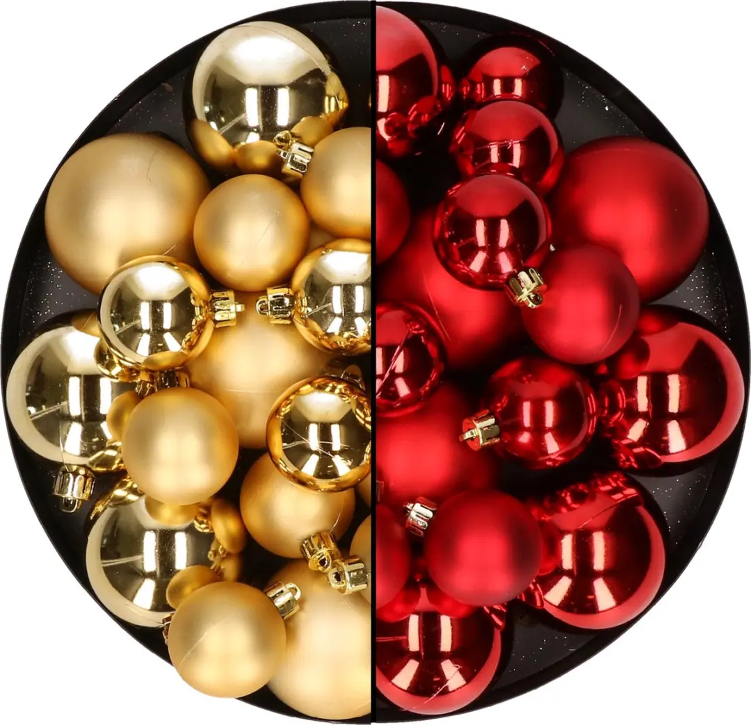 Kerstversiering kunststof kerstballen kleuren mix rood/goud 4-6-8 cm pakket van