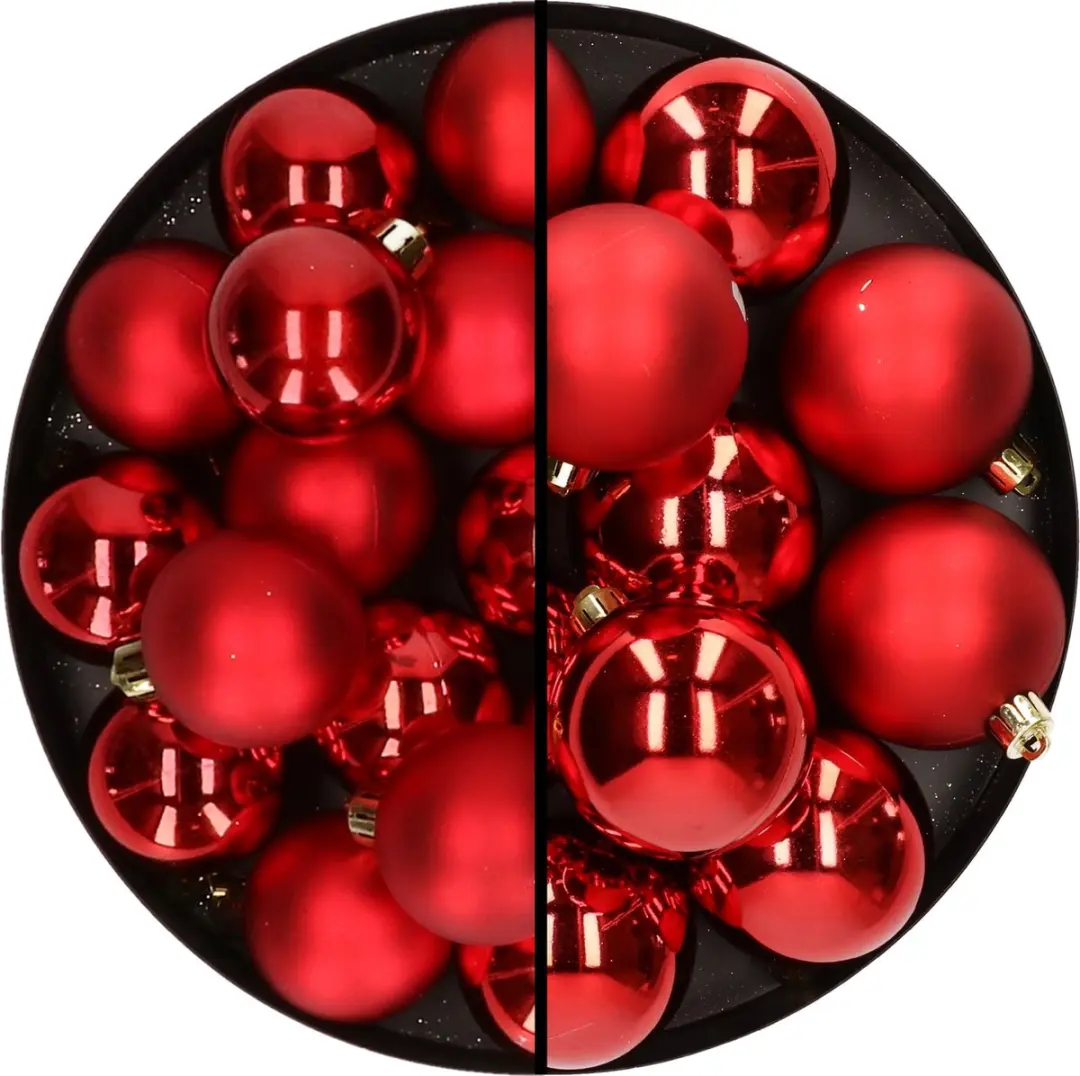 28x stuks kunststof kerstballen rood 4 en 6 cm