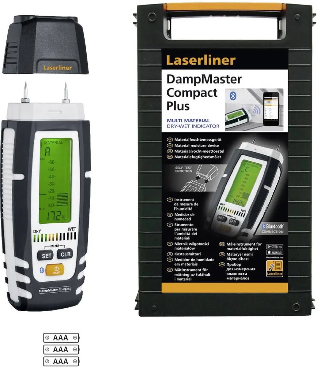 Laserliner DampMaster Compact Plus Vochtigheidsmeter - Bluetooth - Grijs/Zwart