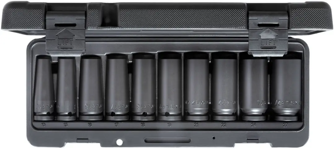 Slagmoerdopsleutelset 1/2, lang model, 10-dlg, 10-27 mm
