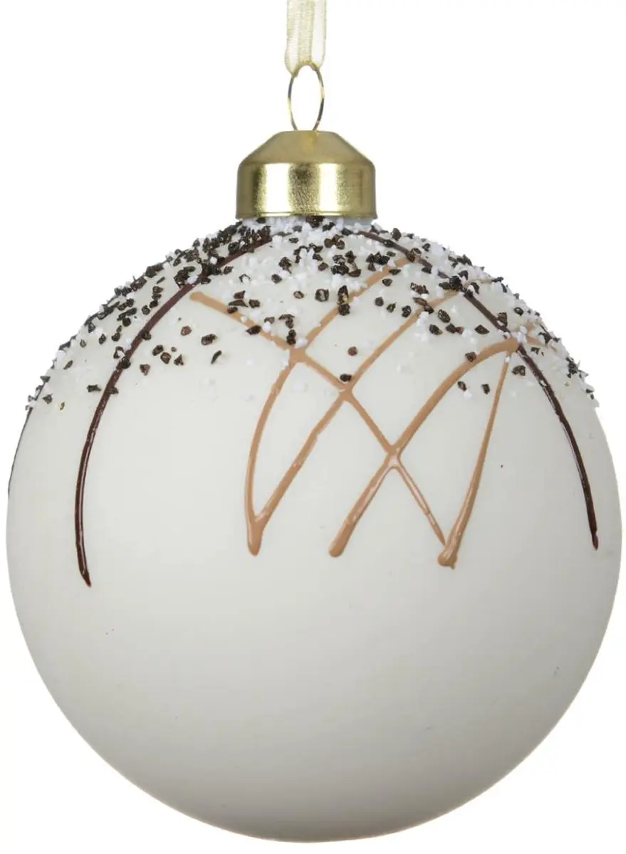 Kaemingk kerstbal wit mat met decor glas 8 cm