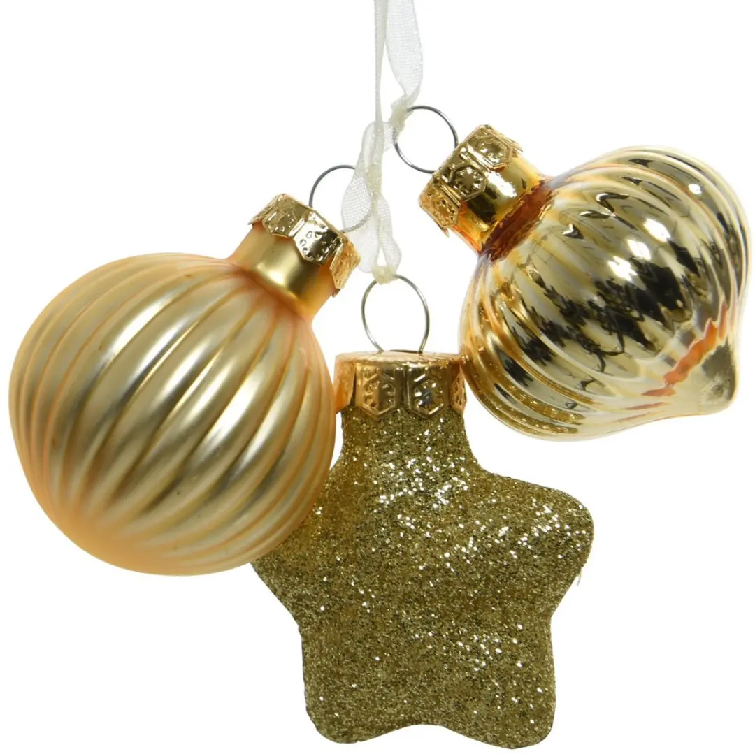 Kaemingk kersthanger 3delig goud mat glans glitter glas