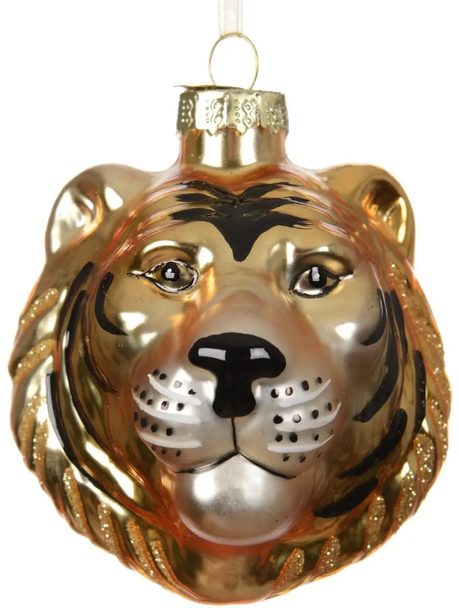 Kaemingk kersthanger tijger glanzend glas goud 9,5 cm