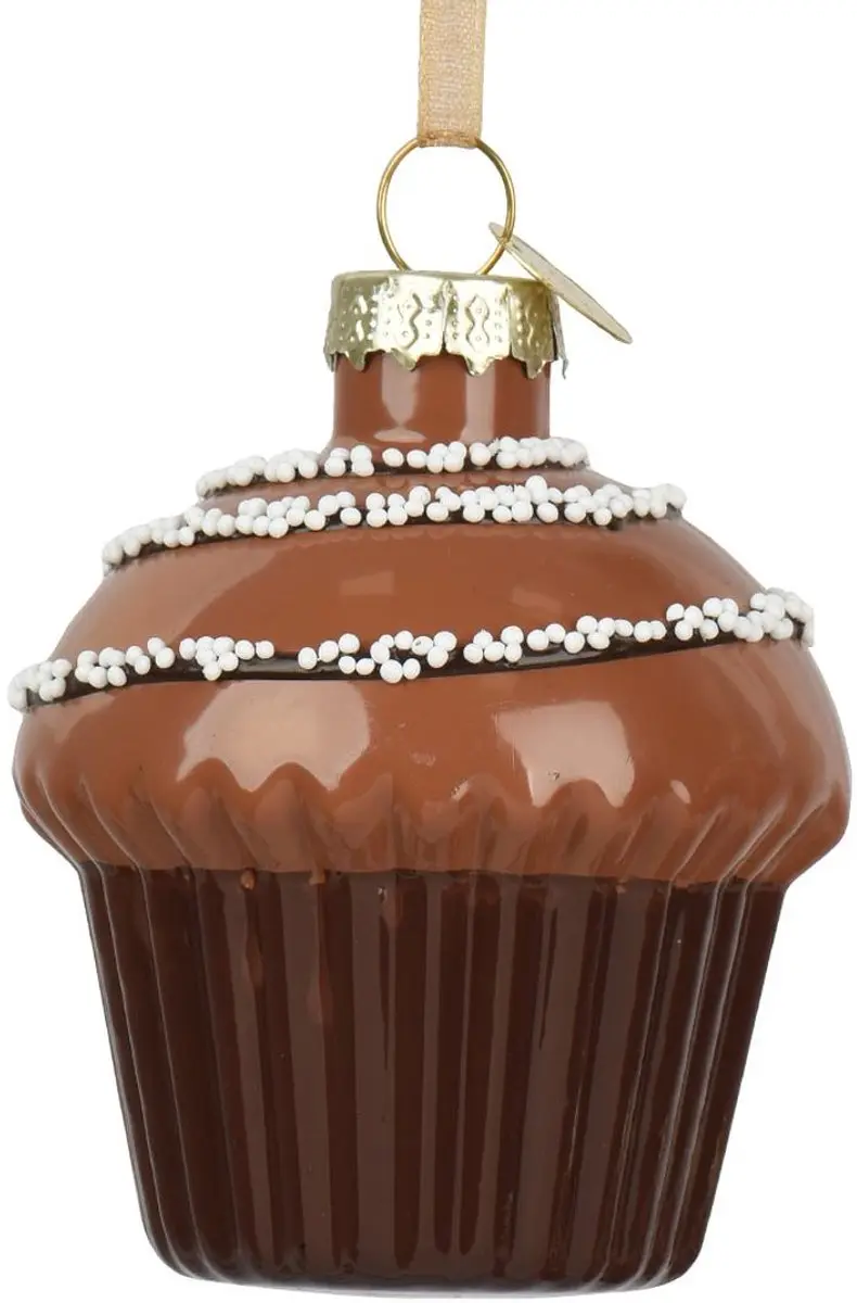 Kaemingk kersthanger muffin chocolade hoog 3 rijen strooisel