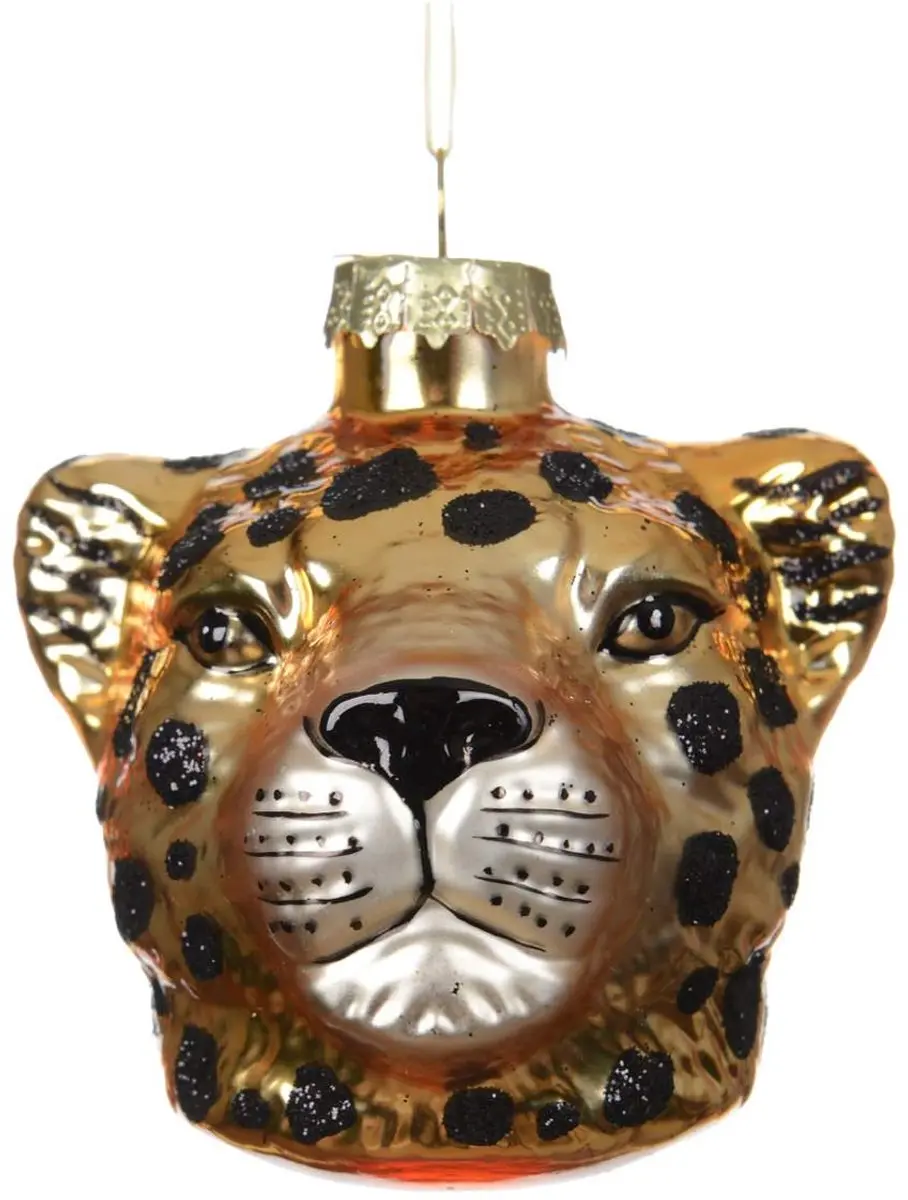 Kaemingk kersthanger luipaard glanzend glas goud 8 cm