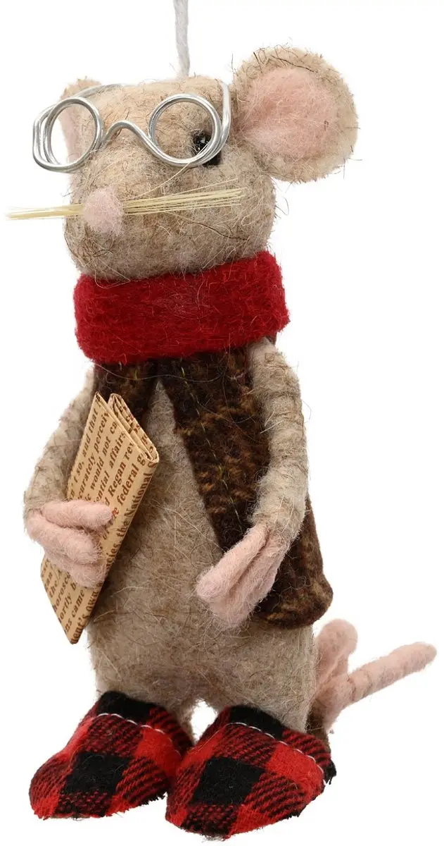Kaemingk kersthanger muis met krant wol 13 cm