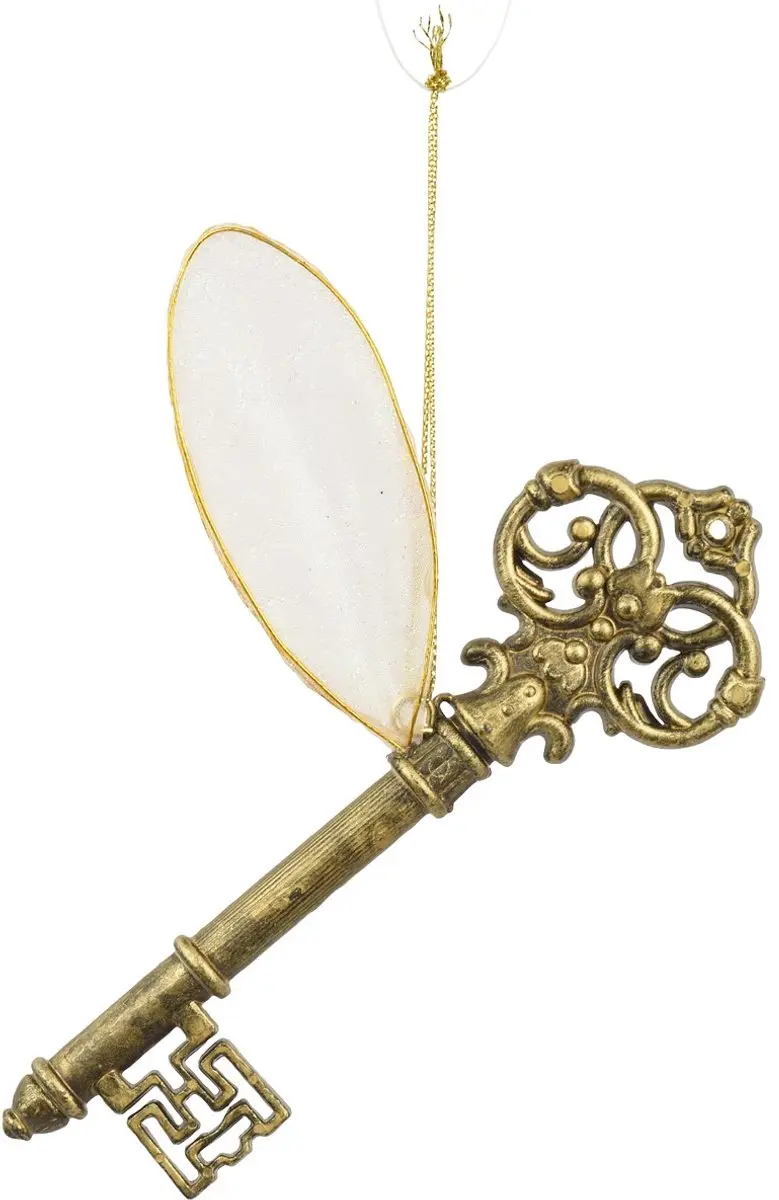 Kaemingk kersthanger sleutel met vleugels goud brons 14,5 cm