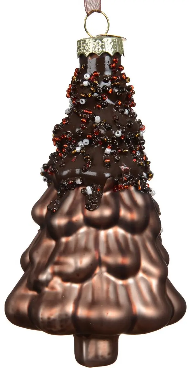 Kaemingk kersthanger kerstboom chocoladebruin pailletten 13,5 cm