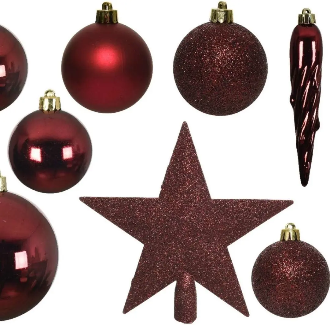 Decoris Kerstballen Mixbox - 33 Stuks - Rood - Ø6cm