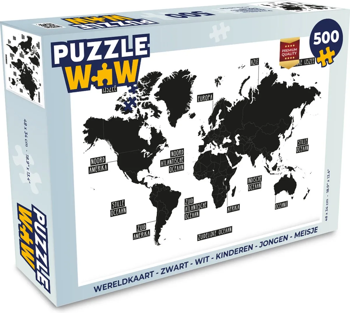 PuzzleWow Wereldkaart Puzzel 500 Stuks