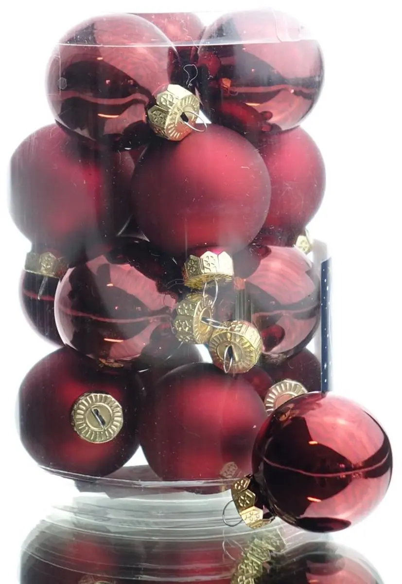 Decoris Kerstballen Set 16-delig - Donkerrood 3,5cm