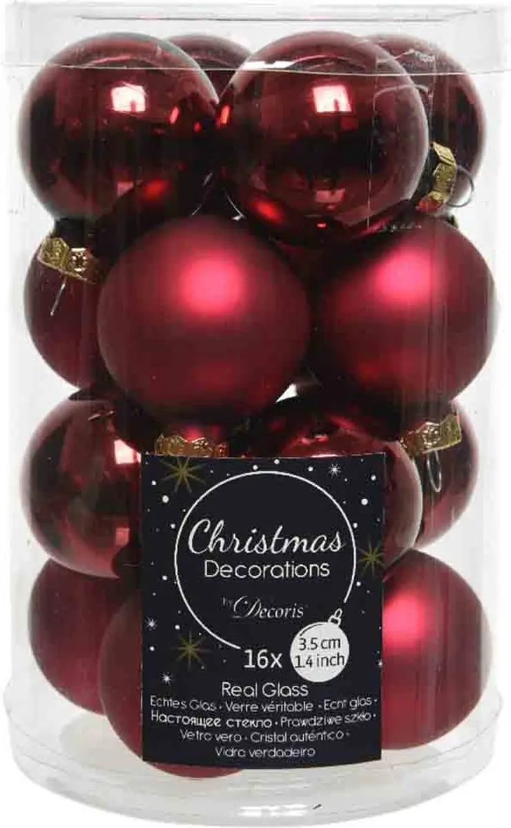 Decoris Kerstballen Set 16-delig - Donkerrood 3,5cm