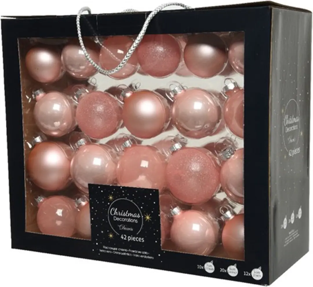 Decoris Kerstballenset Glas Mix Poederroze - 42 Stuks - afbeelding 6 van 6
