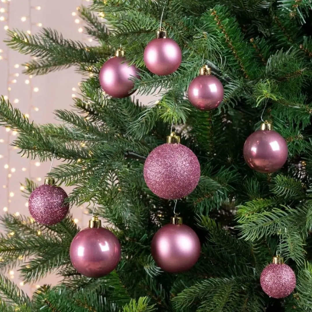Decoris Kerstballenset Glas Mix Poederroze - 42 Stuks